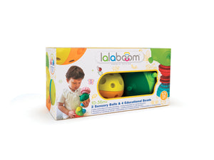 Lalaboom 2 Pelotas Sensoriales con 4 Cuentas Educativas BL900 diseño francés basado en el Método Montessori pueden acoplarse