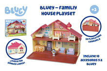 Cargar imagen en el visor de la galería, Bluey&#39;s Family Home Casa de Bluey y su familia se cierra y lleva con un asa para transportar con 10 muebles y Bluey 