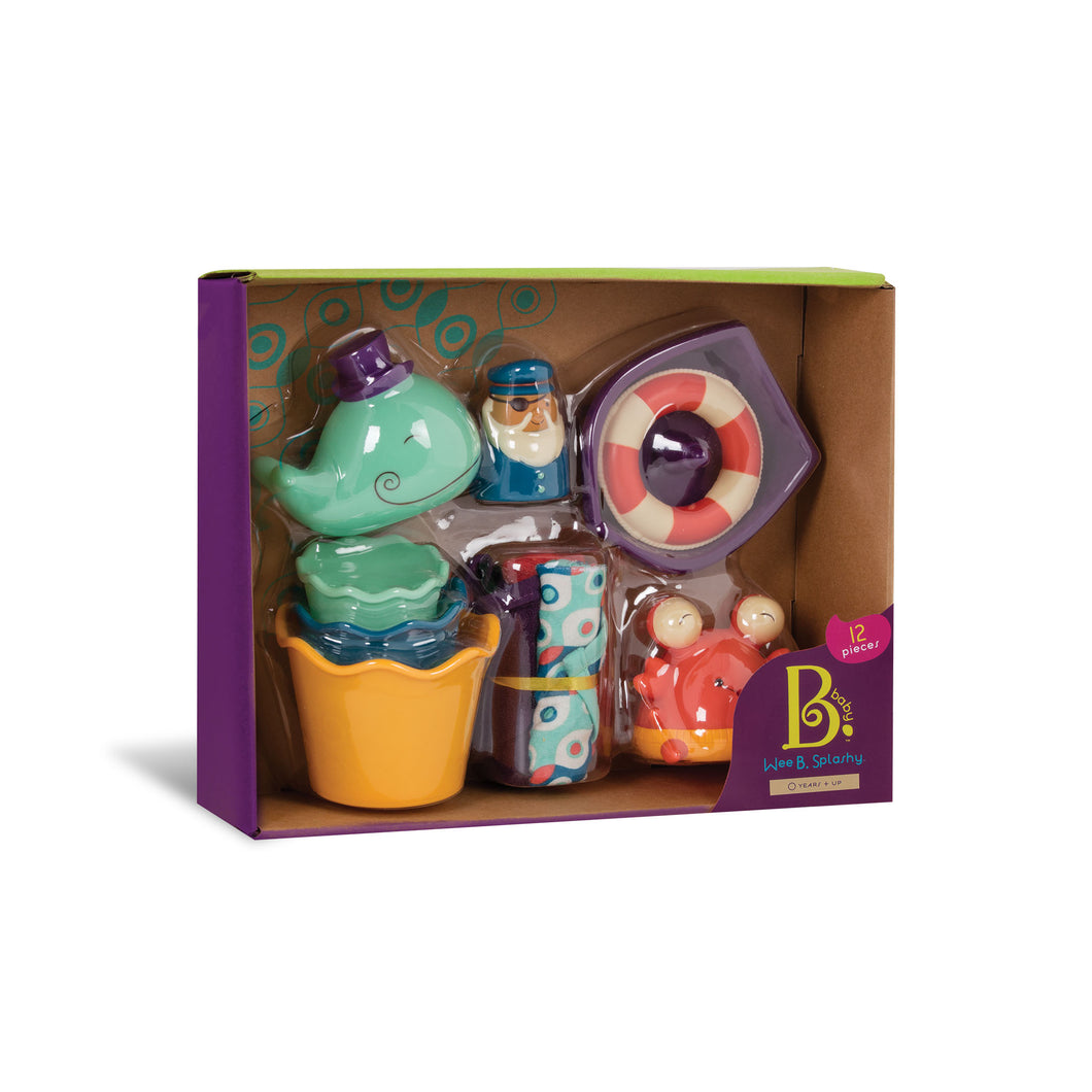Conjunto de juguetes para el baño para los bebés, Incluye 11 piezas.3 cubos , un barquito, una ballena ,un cangrejo, 3 suaves trapitos para secar.