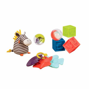 Baby Play Set Wee. conjunto de 7 juguetes sensoriales para el bebé de diferentes materiales.