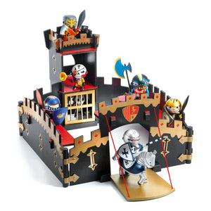 Arty Toys Ze Black Castel DJ 06749 Castillo Fortaleza de Madera Djeco 36749 negro con ribetes dorados y detalles rojos