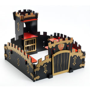 Arty Toys Ze Black Castel DJ 06749 Castillo Fortaleza de Madera Djeco 36749 negro con ribetes dorados y detalles rojos