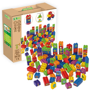BioBuddi 100 piezas es un juego de bloques de construcción a partir de año y medio hasta los 6 años. Las piezas son de un material plástico hecho a base de caña de azucar, respetuoso con el medio ambiente. 