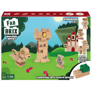 Caja de Fab Brix con bloques de madera para construcciones.