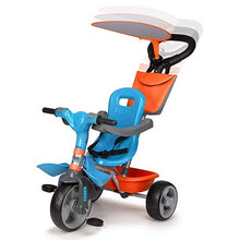 Cargar imagen en el visor de la galería,  triciclo Baby Trike Music es un triciclo evolutivo de color azul y detalles naranja. Va evolucionando así como los niños van creciendo. Tiene ruedas de goma silenciosas. Parasol.