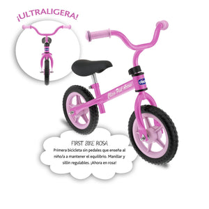 Bicicleta sin pedales Chicco rosa Ultraligera Ayuda al niño a mantener el equilibrio Manillar y sillín ajustable de 2a5 años