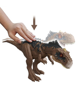 Rajasaurus es una figura de acción de Jurassic World . Es un saurio de tamaño medio con movimiento accionado mediante presión en su espalda y también tiene sonido de rugido.