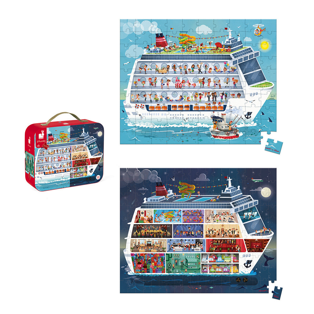  puzzles de cartón de 100 y 200 piezas con la temática del crucero. Dimensiones de cada puzle : 70 x 56 cm. El puzzle grande (200 piezas)