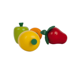 Cargar imagen en el visor de la galería,  Frutas de madera para jugar a supermercados o cocinitas Surtido compuesto de: 2 fresas, 2 cerezas, 2 plátanos, 2 manzanas, 2 naranjas y 2 limones Todas la frutas vienen dentro de una caja de fruta de madera