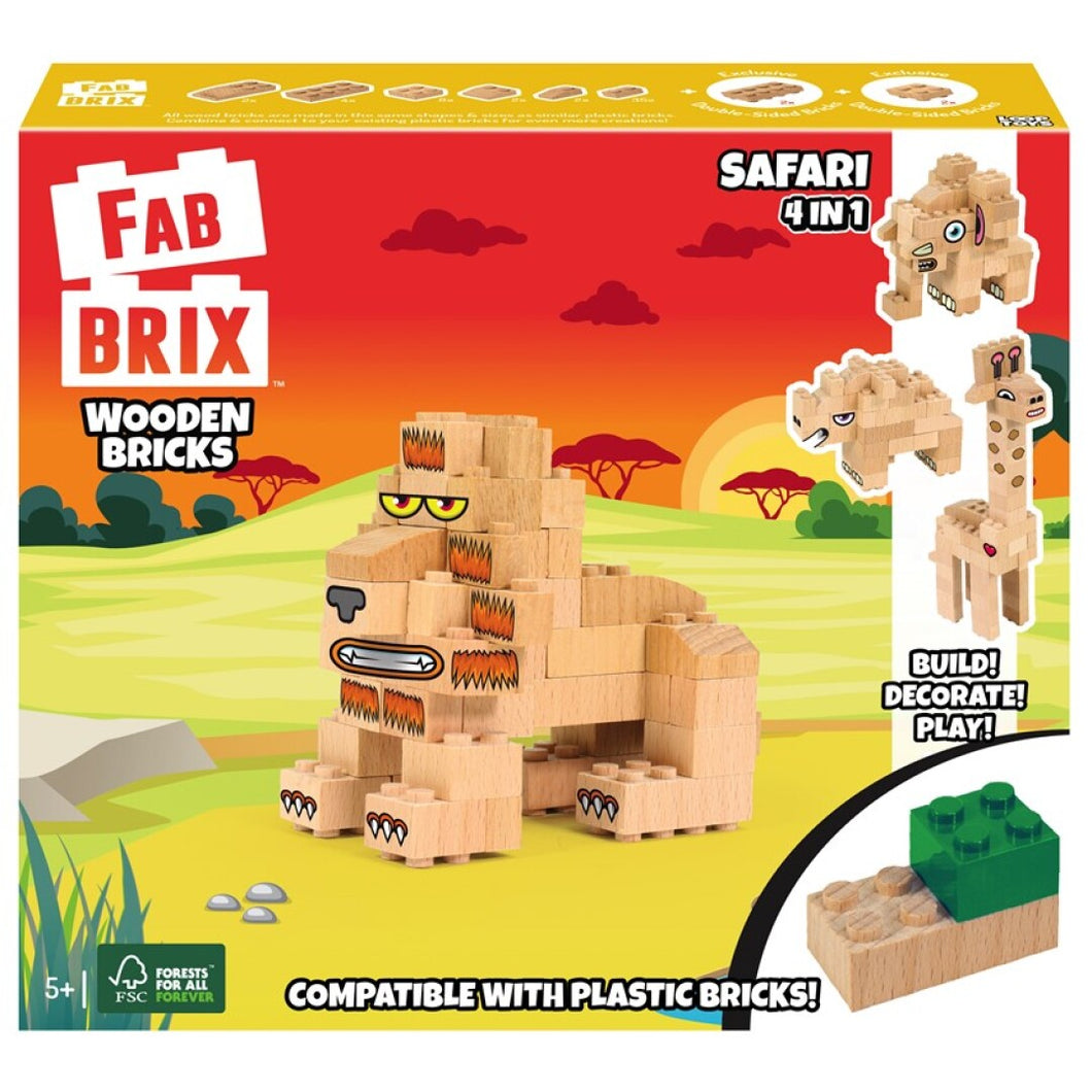 Fab Brix Safari 4en1 JG1812 bloques de madera compatibles con principales marcas de ladrillos de contrucción de plástico