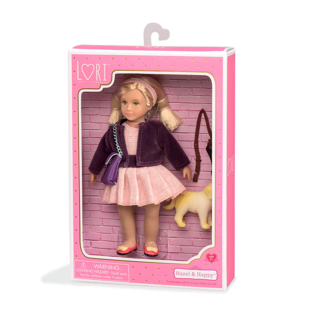 Lori Dolls Hazel & Happy Muñeca con perrito Top toys 731012 melena rubia para peinar vestida de paseo perro con correa