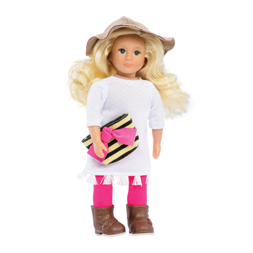 Lori Dolls Breanna Muñeca 16 cm Top toys 731048 melena rubia para peinar articulada cuerpo blando se aguanta de pie sombrero