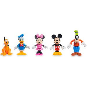 Mickey Pack 5 Figuras. Hay 5 figuras de sus personajes favoritos: Mickey, Minnie, Pluto, Goofy y Donald. Todas ellas son articuladas y miden 7,6cm.