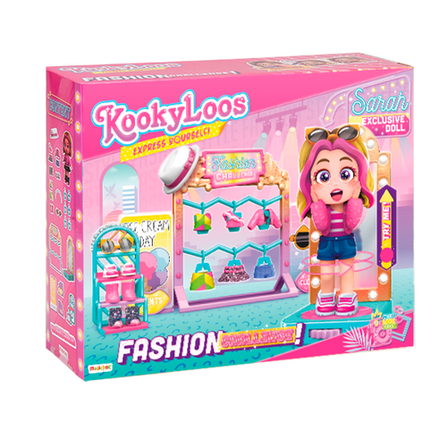 KooKyloos Fashion Challenge Sarah Magicbox PKLSP114IN10 con más de 50 combinaciones de moda para vestir cambios de expresión