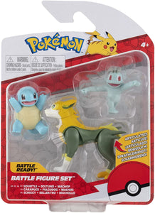 Pokémon Pack de 3 Figuras Squirtle, Boltund, Machop Jazwares figuras de batalla 5 y 8 cm para luchar con las bolas