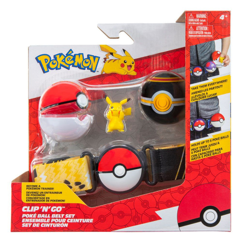  Cinturón Clip'n'Go de Pokemon. Incluye : 2 Pokeball, 1 figura Picachu y el cinturón. 