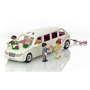 Limusina Nupcial Playmobil . Ya está debidamente adornada con flores y sus latas enganchadas en la parte trasera. El chofer está también preparado para conducir la limusina y llevar a los novios.