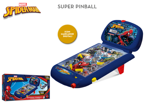 Pinball de mesa de Spider-Man. Producto Oficial Marvel, Spìder-Man. Totalmente portátil con luces y sonidos electrónicos. Marcador automático digital.