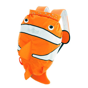 Mochila en forma de pez payaso de color naranja ,impermeable, ideal para la piscina o la playa.