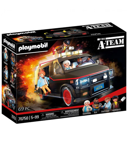 Playmobil  vehículo del Equipo A con un amplio equipamiento interior, así como los legendarios personajes Hannibal, B.A., Face y Murdock.