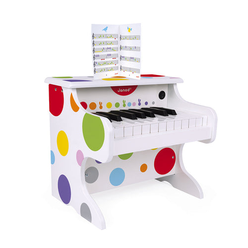 Primer Piano de madera  Electrónico Confeti , con topos de colores