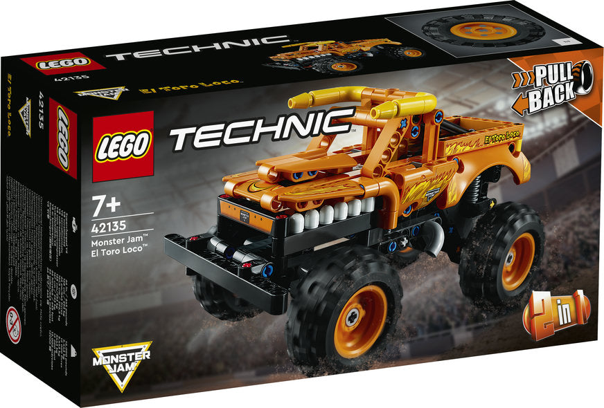 Technic Monster Jam Toro Loco Perfecto para fans de los camiones monstruo: A los peques les encantará construir el camión LEGO® Technic y competir con él. Equipado con motor de carga manual, este juguete “2 en 1” ofrece horas de diversión 